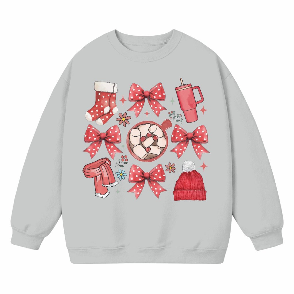 Coquette Preppy Christmas Bows Sweatshirt – Christmas Gift Cute Hot Chocolate - front view