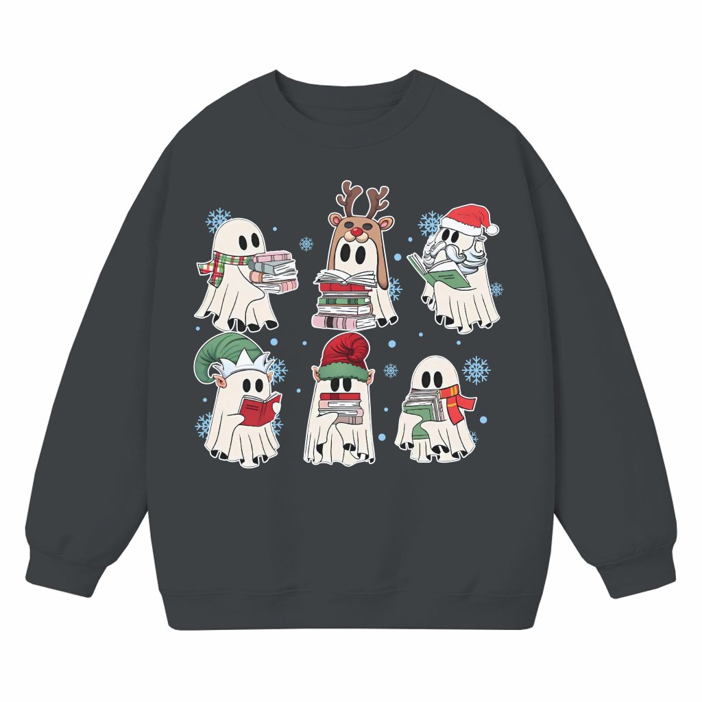 Cute Ghost Reading Books Sweatshirt – Christmas Gift for Book Lover Teacher - front view