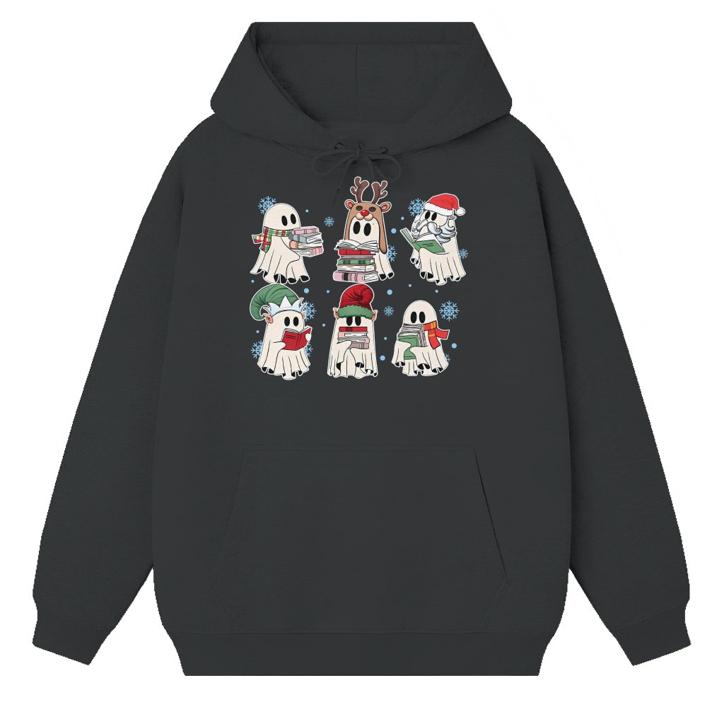 Cute Ghost Reading Books Hoodie – Christmas Gift for Teacher Trendy Bookish - front view