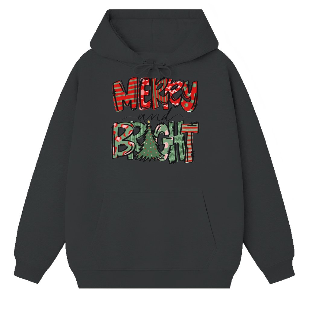 Merry and Bright Hoodie – Christmas Gift Trendy Cozy - front view
