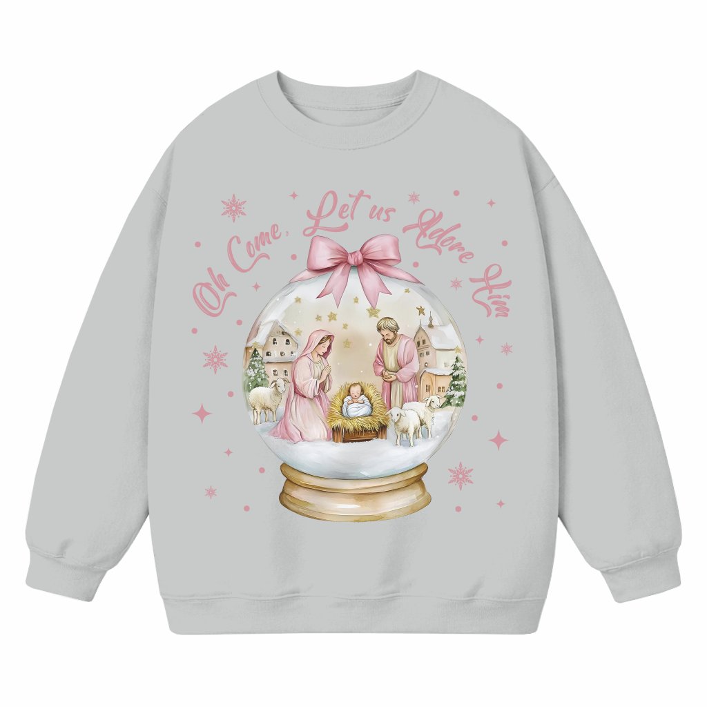 Oh Come Let Us Adore Him Nativity Sweatshirt Christmas – Gift for Her Coquette Style - front view