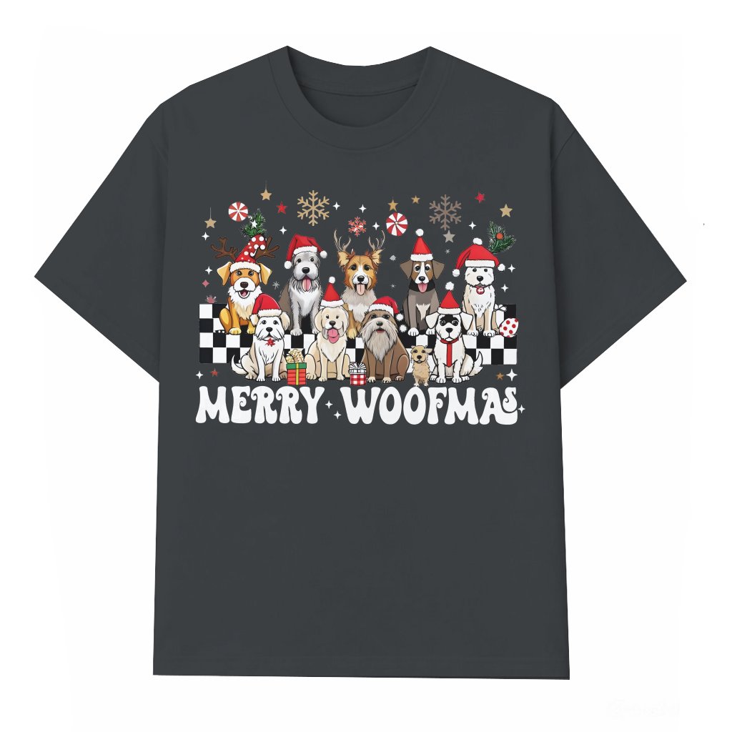 Merry Woofmas T-shirt – Christmas Gift for Dog Lovers Cute Dog Santa Hats - front view