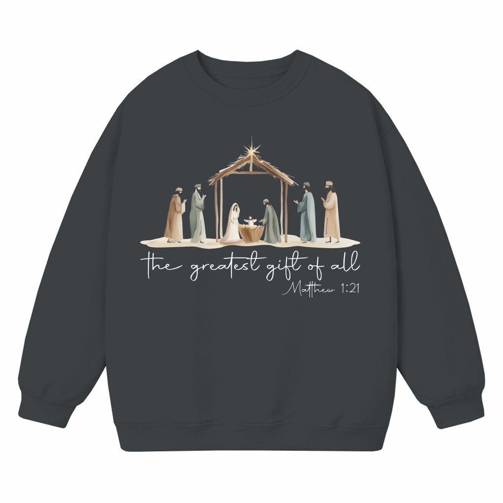 Cute Bow Nativity Manger Scene Sweatshirt – Christmas Gift - front view