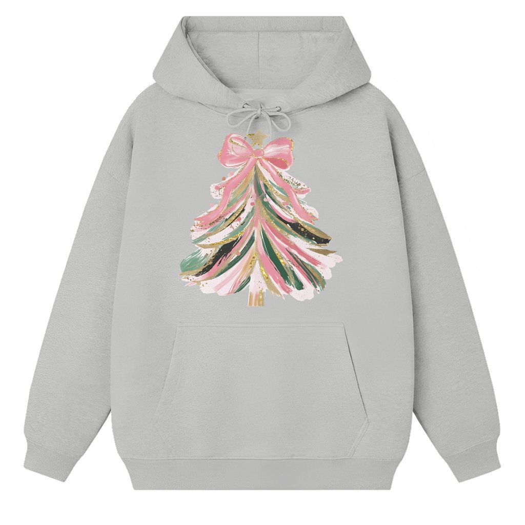 Colorful Christmas Tree Hoodie – Christmas Gift Coquette Pink Bow - front view