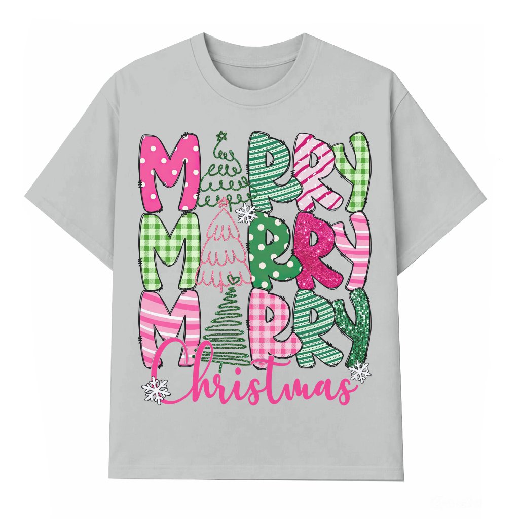 Stacked Merry Christmas T-shirt – Christmas Gift for Women Cute - front view