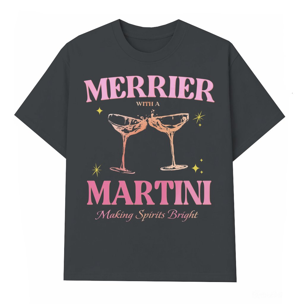 Funny Merrier Martini T-shirt – Christmas Gift for Men Women - front view