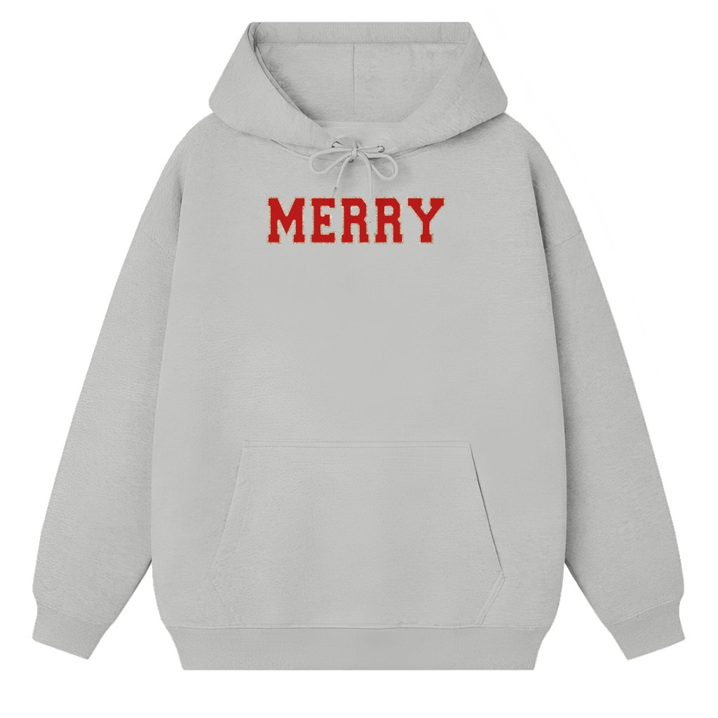 Merry Chenille Patch Hoodie – Christmas Gift for Women Trendy Retro - front view