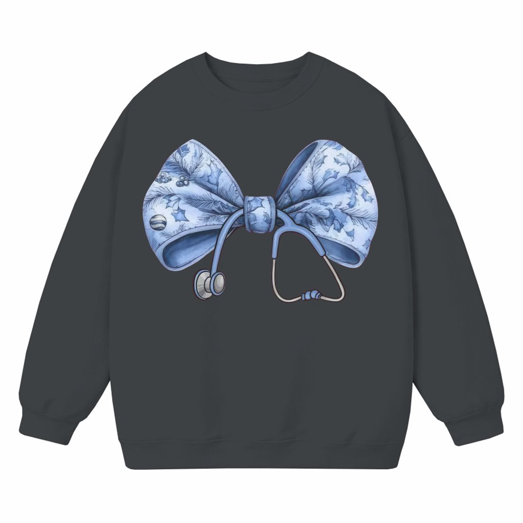 Cute Stethoscope Bow Sweatshirt – Nurse Appreciation Gift for RN ER Nurse Trendy - front view