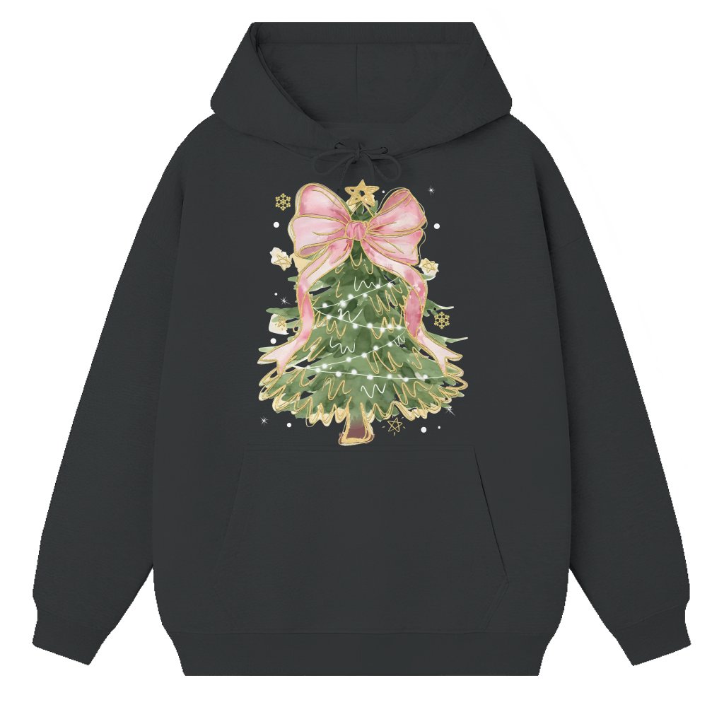 Camo Coquette Bow Christmas Tree Hoodie – Christmas Gift for Her Cute Trendy - front view