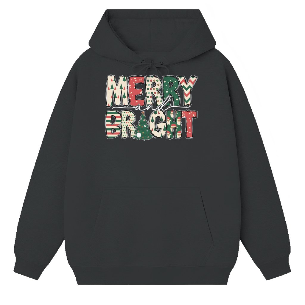 Merry and Bright Christmas Tree Hoodie – Christmas Gift for Family Festive - front view