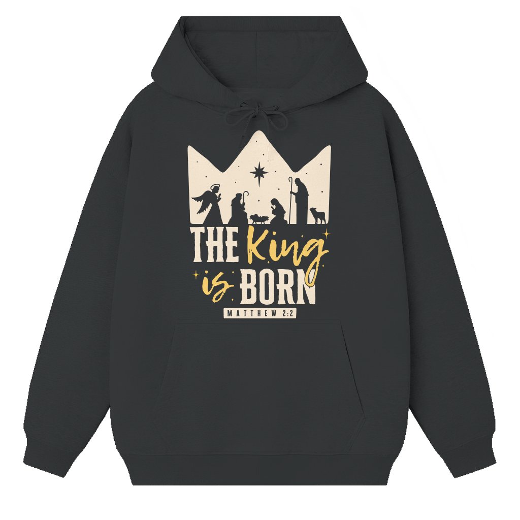 The King is Born Matthew 2:2 Hoodie – Christmas Gift for Dad Religious Retro - front view