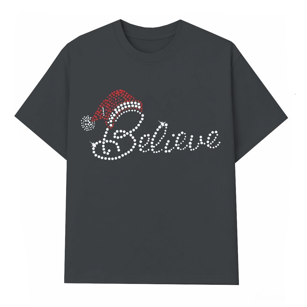 Santa Hat Print Plus Size Wash Tee – Christmas Gift for Women Funny - front view
