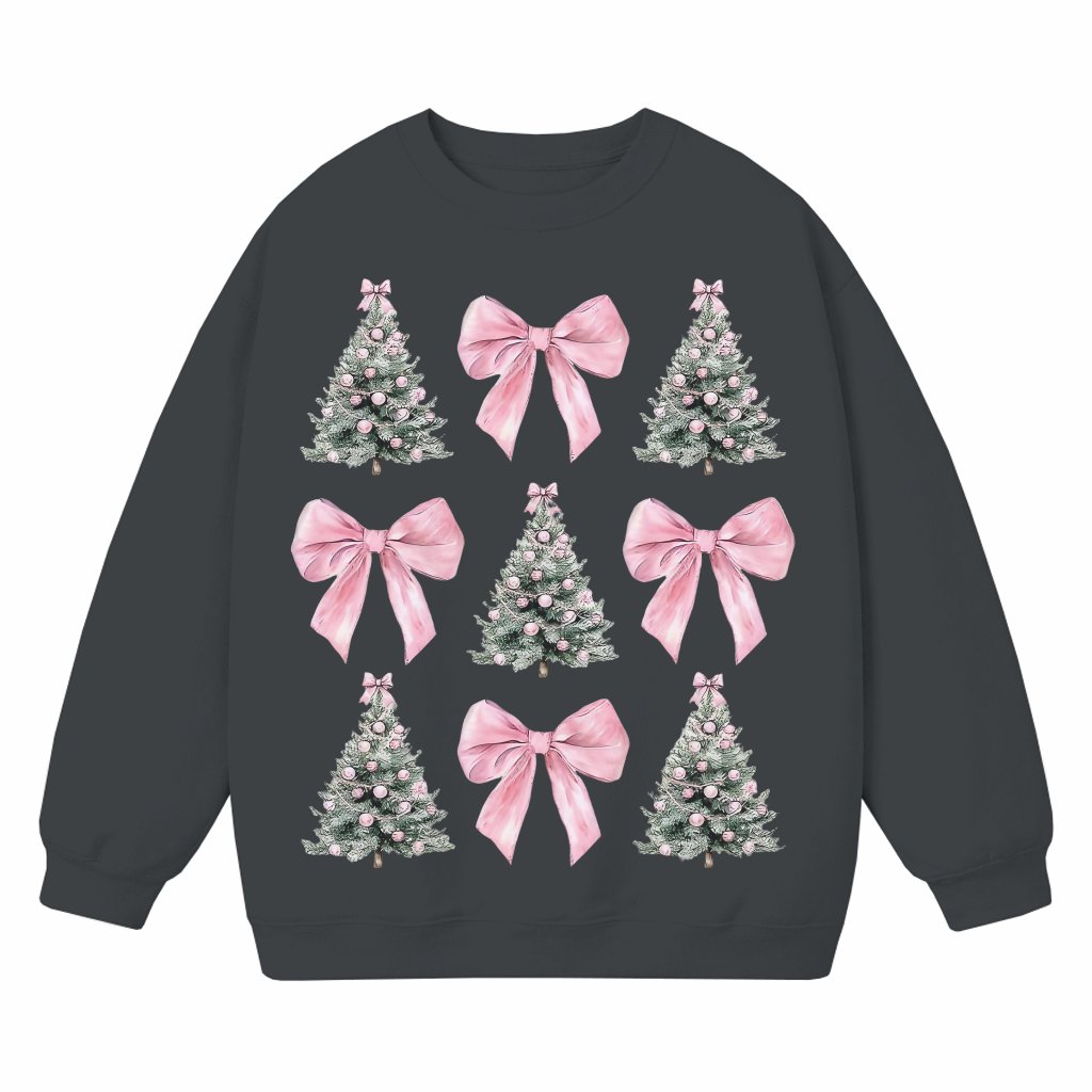 Coquette Bow Xmas Tree Sweatshirt – Christmas Gift for Women Girly Trendy - front view