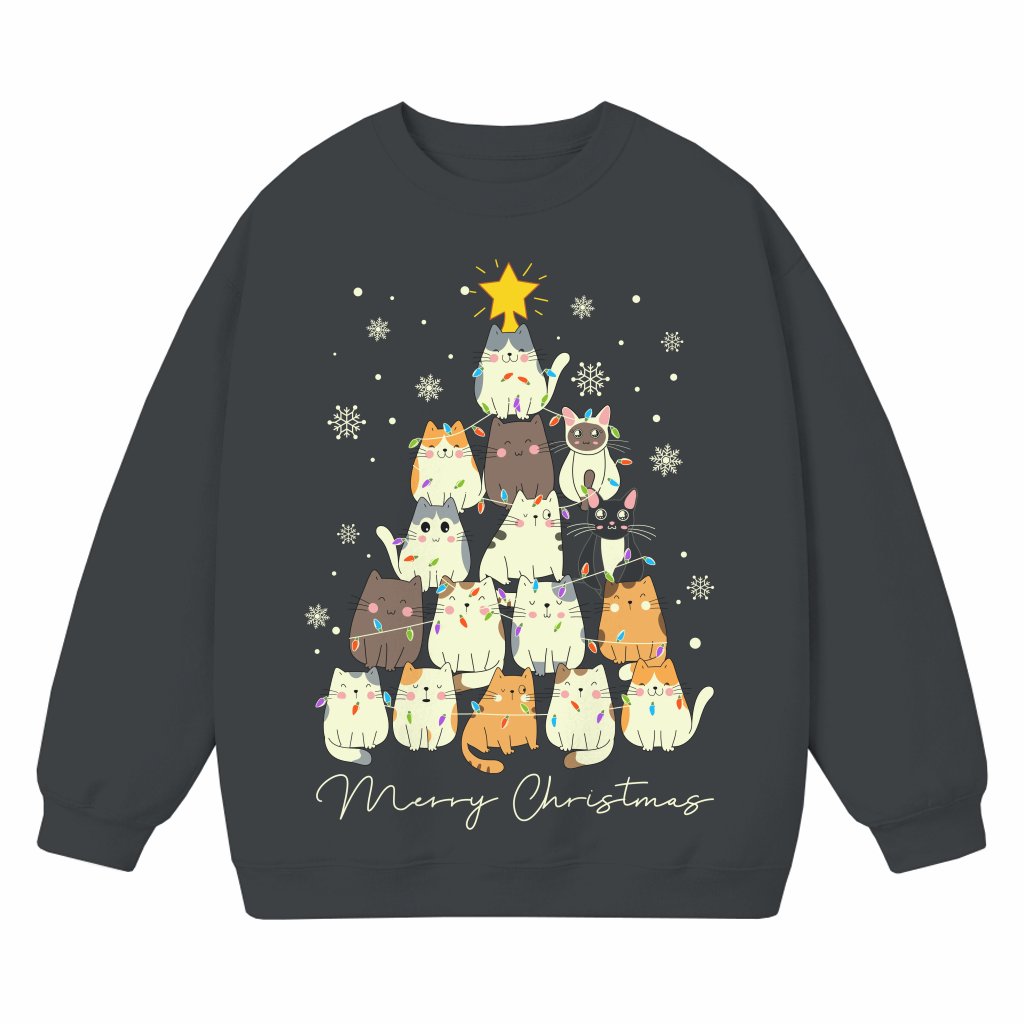 Christmas Cat Tree Sweatshirt – Christmas Gift for Cat Lover Cute - front view