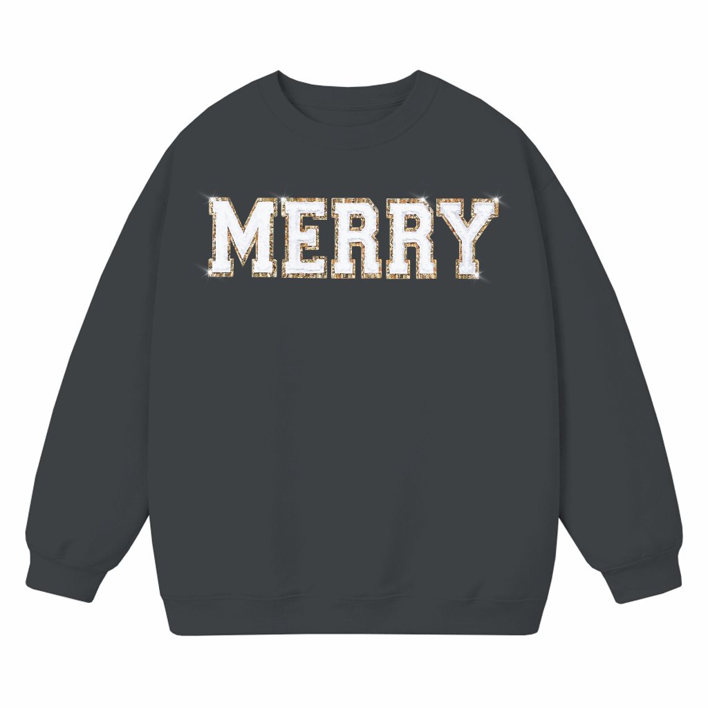 Chenille Patch Sweatshirt – Christmas Holiday Gift Cute Merry Winter - front view