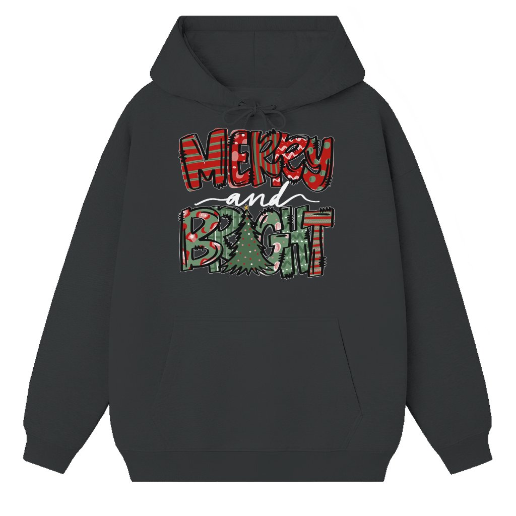 Merry and Bright Festive Tree Hoodie – Christmas Gift Cute - front view