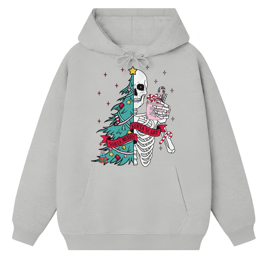 Sorta Merry Sorta Scary Skeleton Hoodie – Funny Halloween Christmas Gift - front view