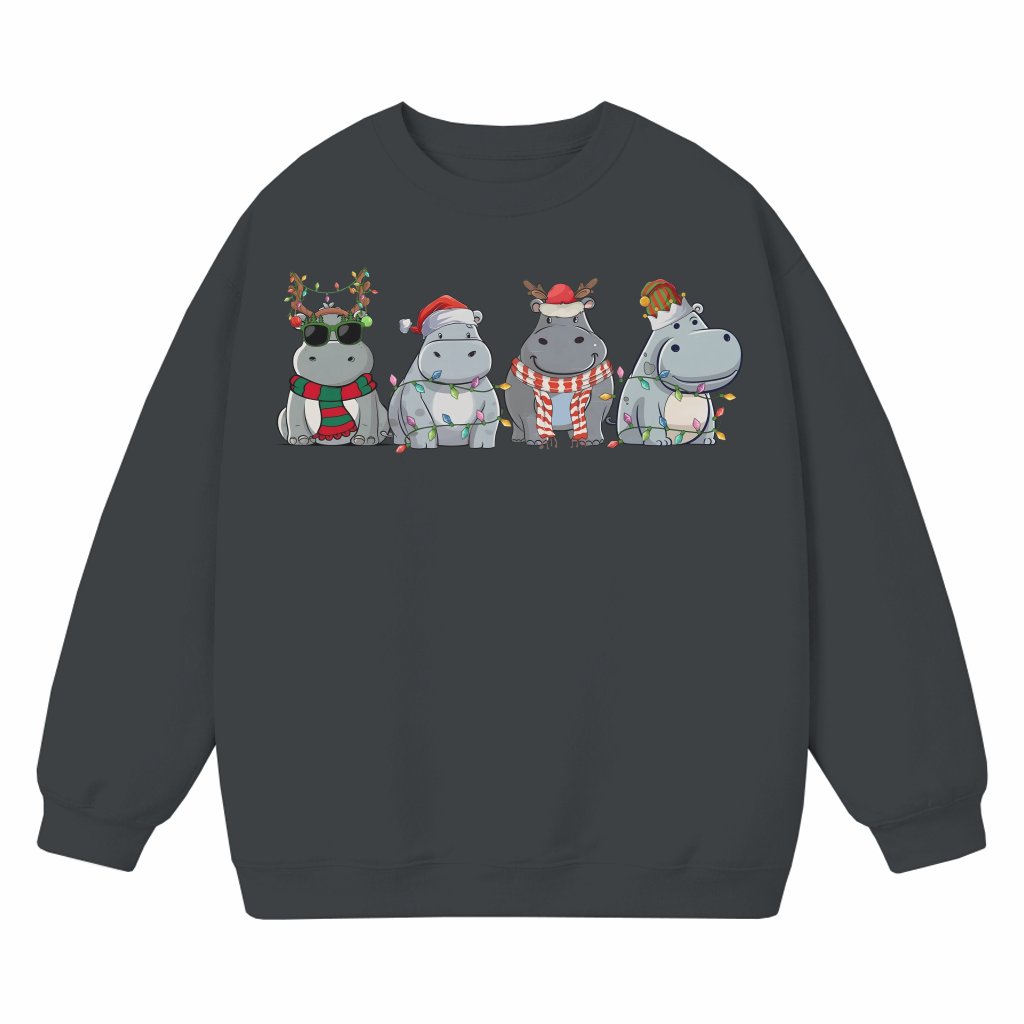 Retro Hippo Sweatshirt – Christmas Gift for Animal Lover Cute - front view