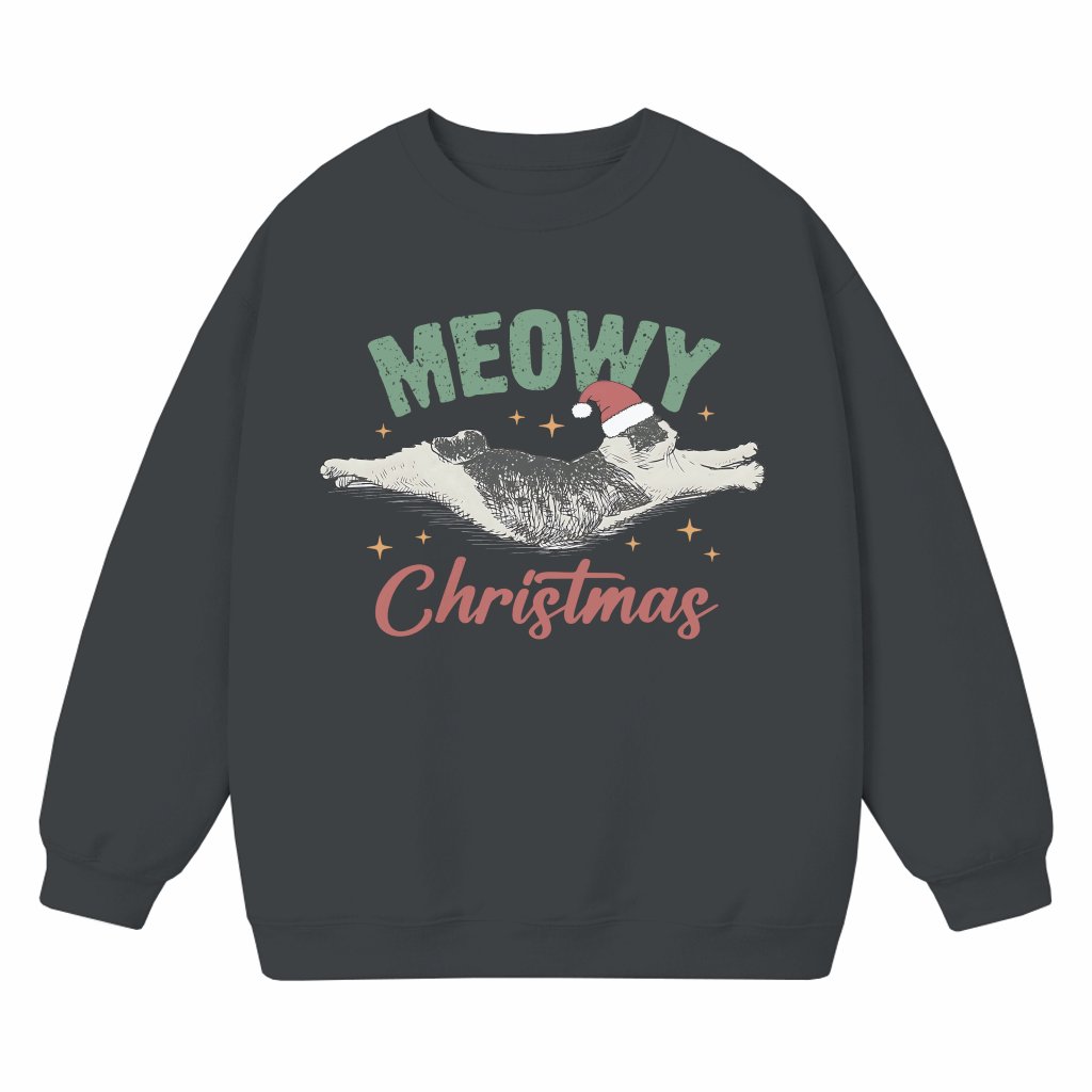 Meowy Christmas Cat Sweatshirt – Christmas Gift for Cat Lover Funny Cute - front view