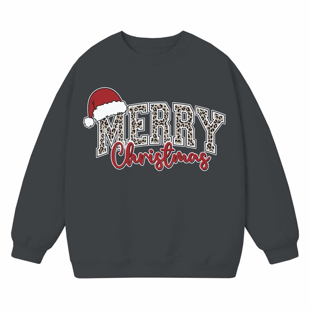 Retro Leopard Merry Sweatshirt – Christmas Gift for Women - front view