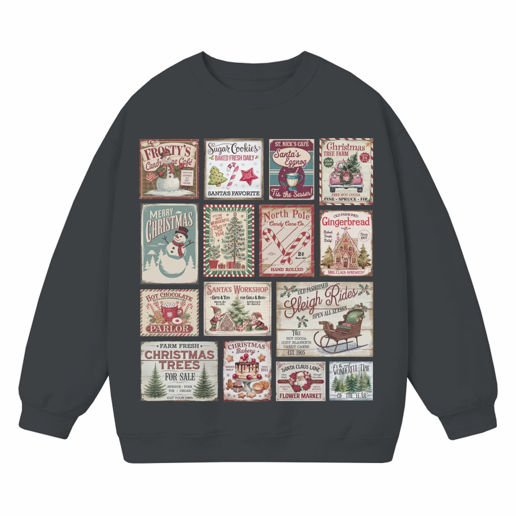 Retro Christmas Stamps Sweatshirt – Christmas Gift Vintage - front view