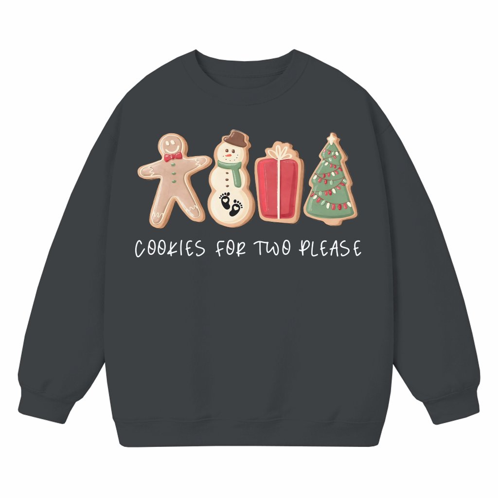 Christmas Cookies For Two Please Sweatshirt – Cute Pregnancy Reveal Christmas Gift for Expecting Mom - front view