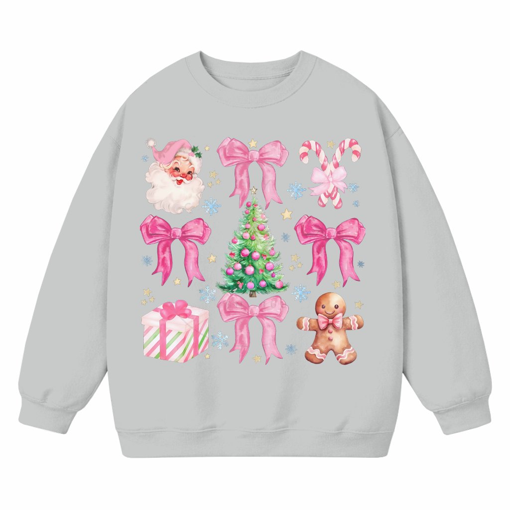 Pink Bow Sweatshirt Christmas – Coquette Aesthetic Holiday Gift for Women - front view
