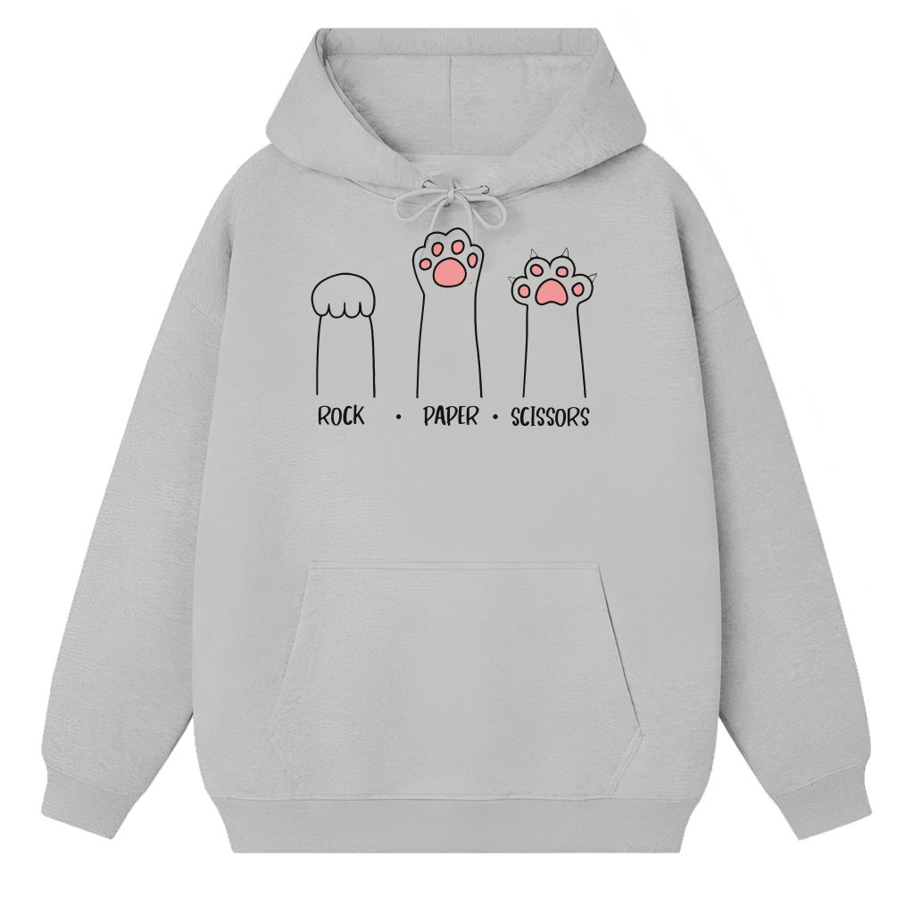 Funny Cat Paw Rock Paper Scissors Game Hoodie – Christmas Gift Cute - front view