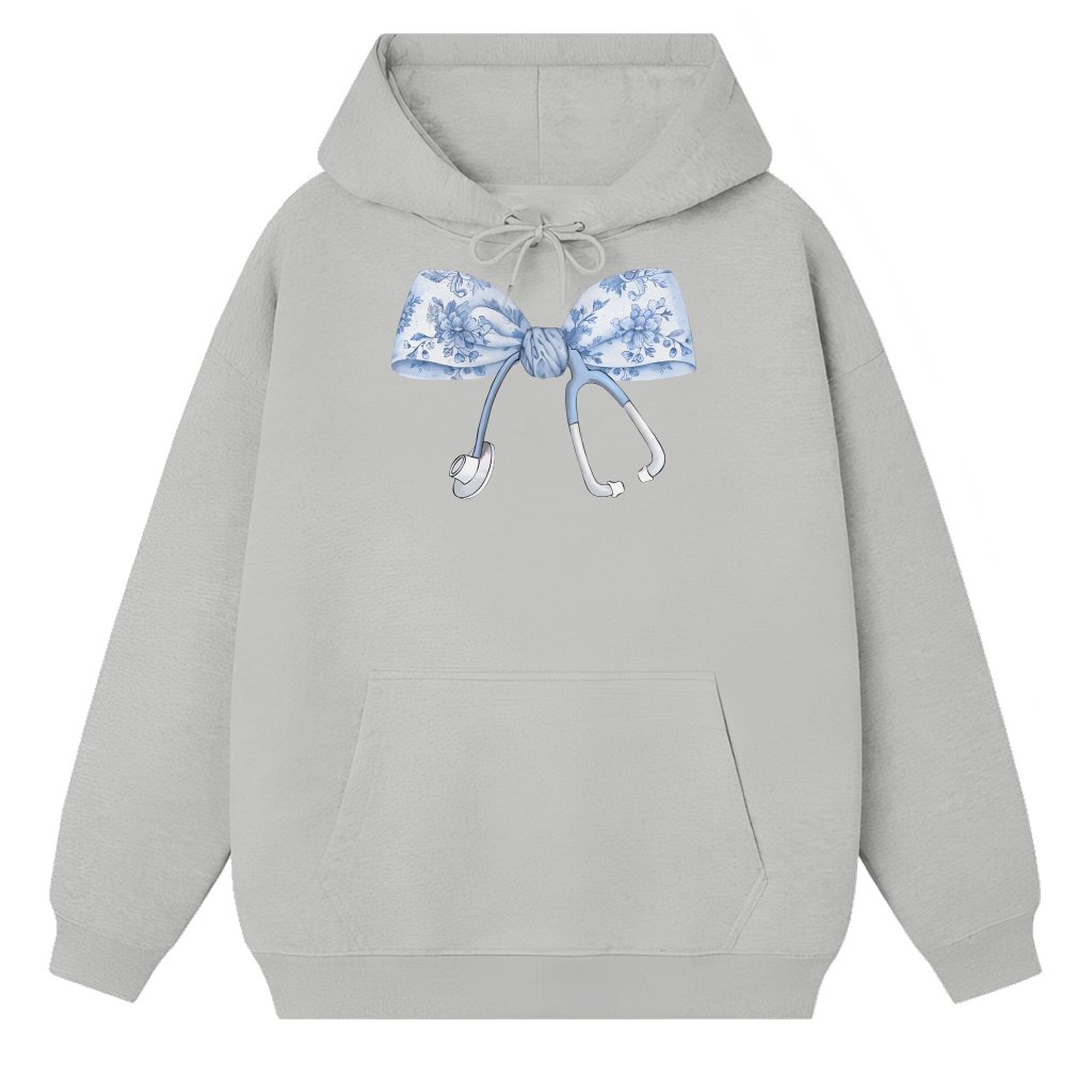 Nurse Coquette Hoodie – Christmas Gift for RN Retro Stethoscope Toile Bow Cute - front view