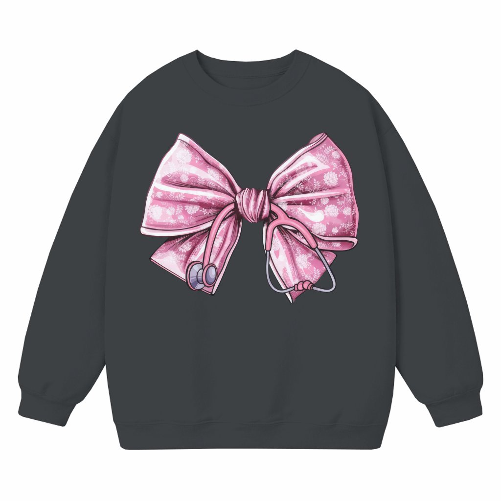 Pink Bow Nurse Sweatshirt – Nursing School Gift for Nurse Coquette - front view