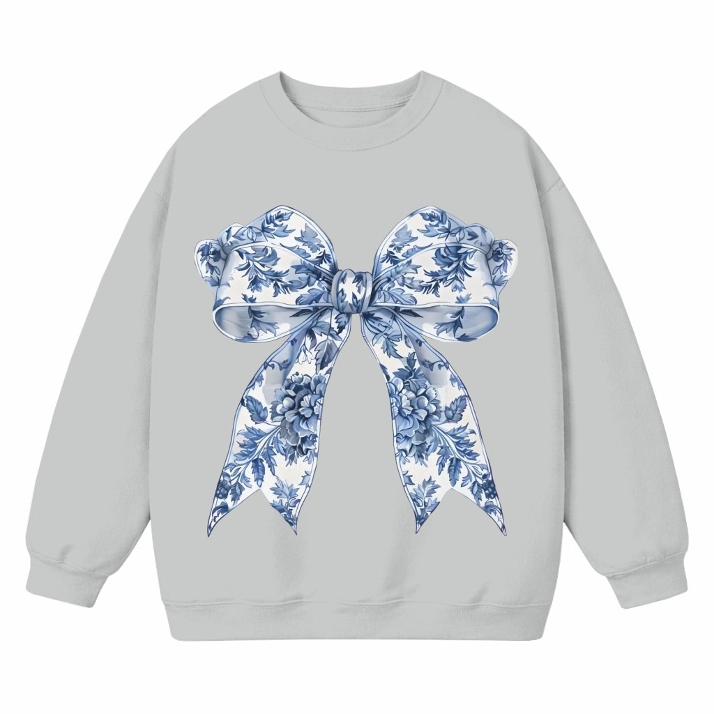 Blue Toile Bow Sweatshirt – Christmas Gift for Women Trendy - front view