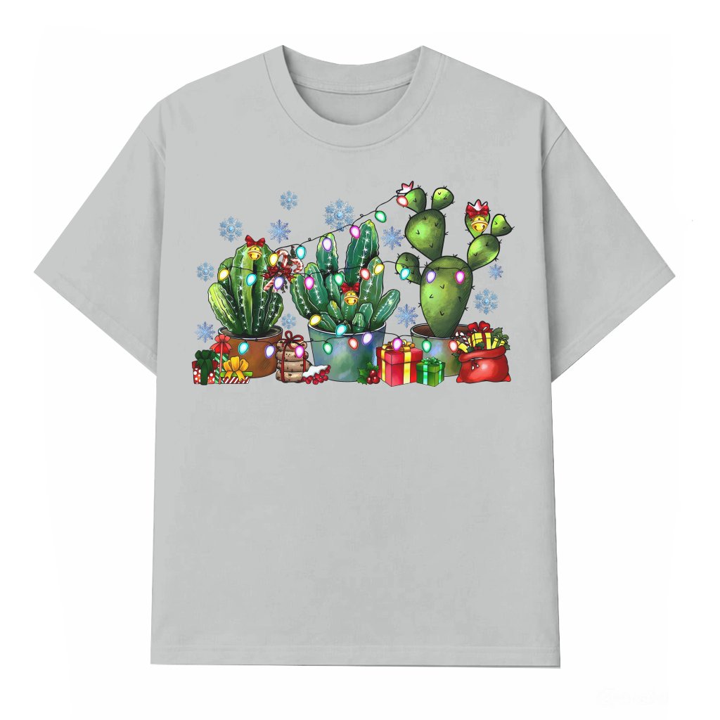 Christmas Cactus With Lights T-shirt – Cute Christmas Gift for Plant Mom - front view