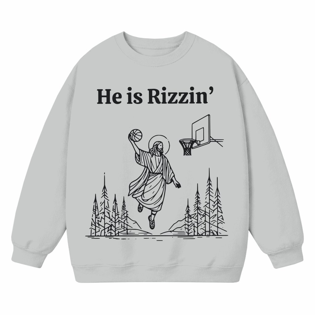 He Is Rizzin' Sweatshirt – Easter Gift Funny Religious Vintage Meme - front view
