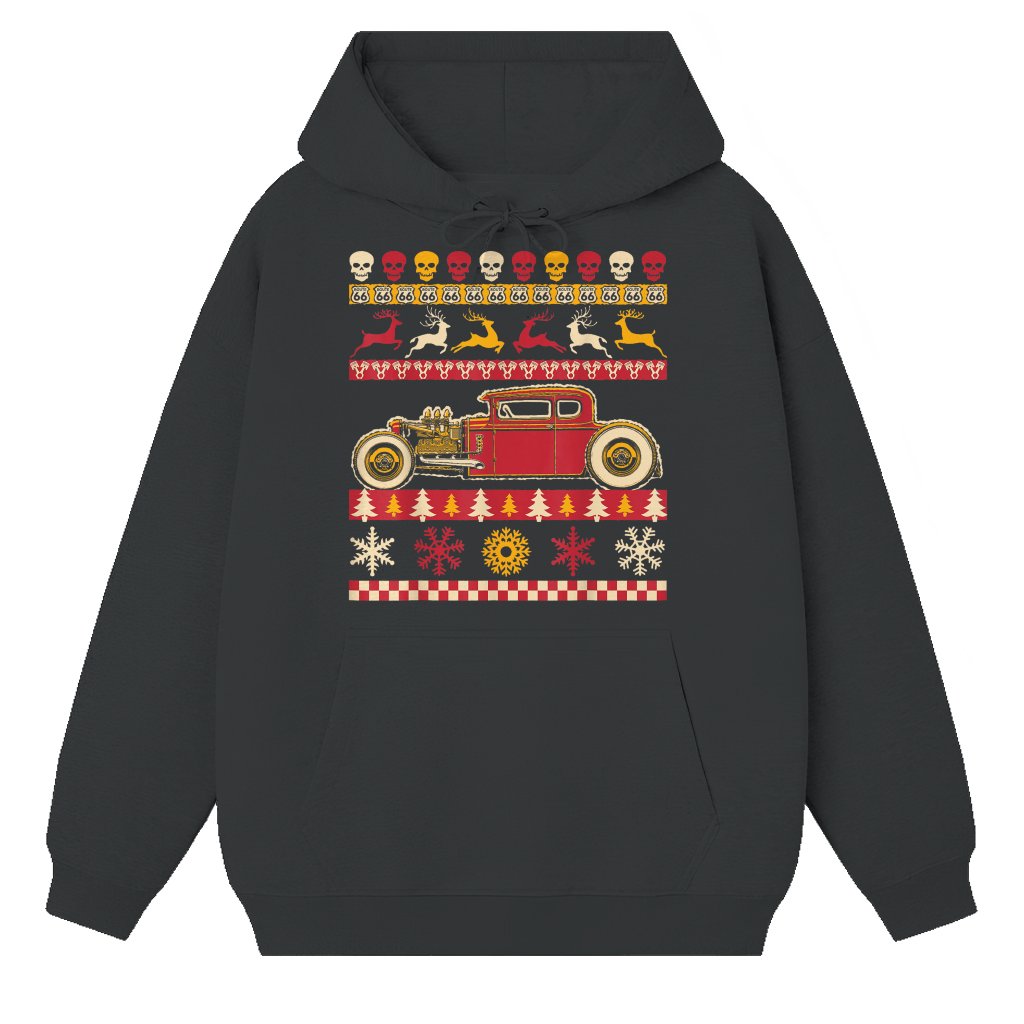 Funny Rat Rod Ugly Christmas Hoodie – Gift for Hot Rod Fans - front view