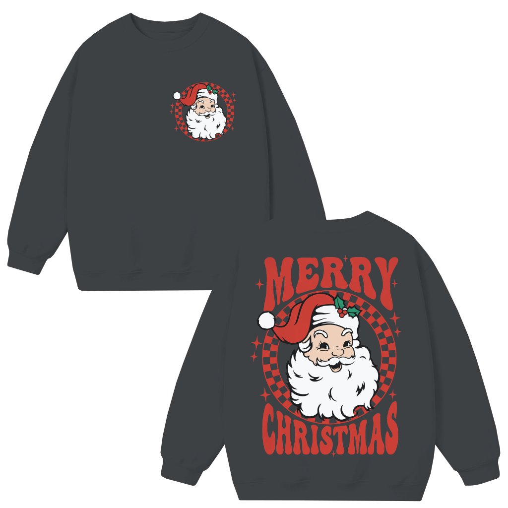 Cute Vintage Santa Sweatshirt – Christmas Gift Merry Retro - front view
