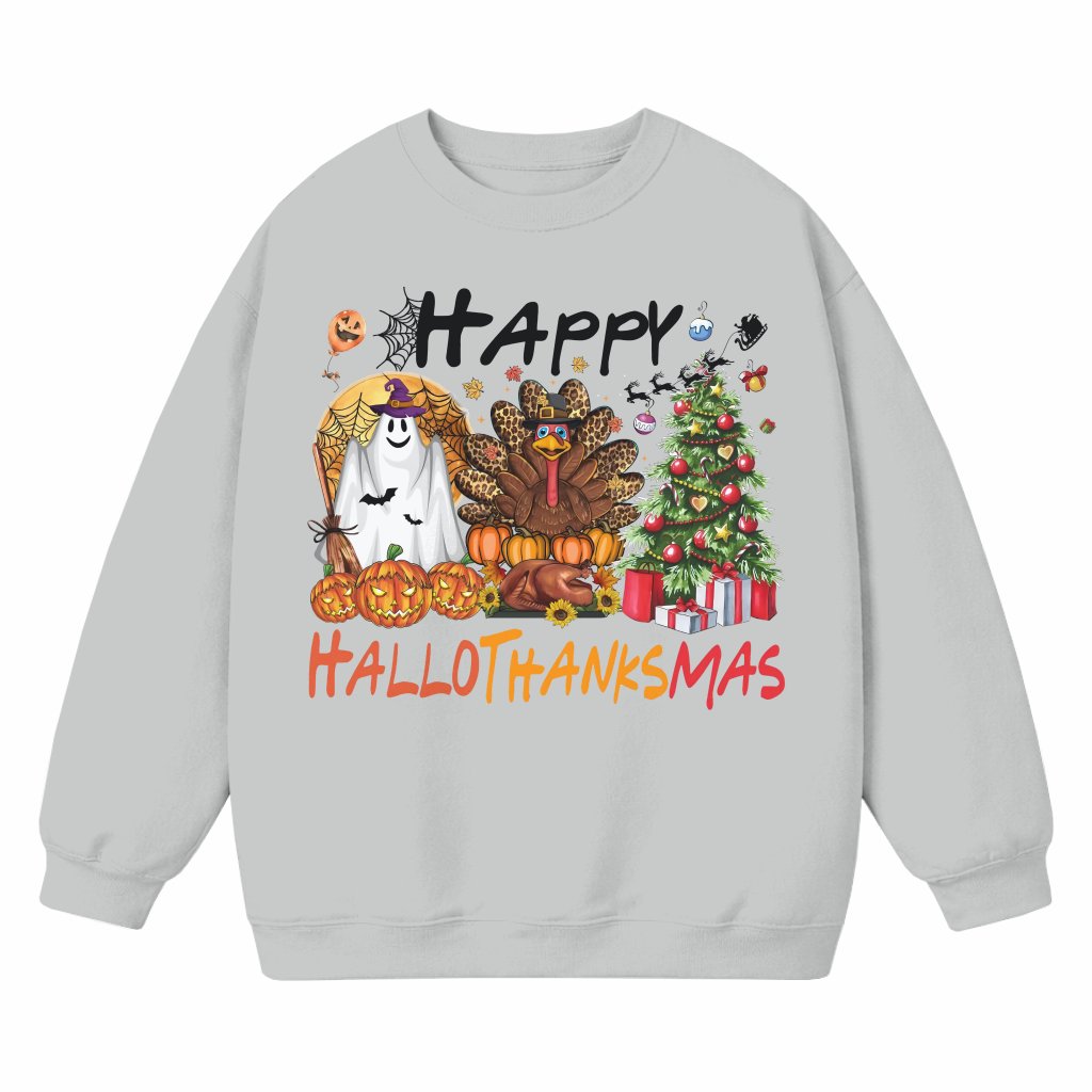 Happy Hallothanksmas Sweatshirt – Halloween Thanksgiving Christmas Gift for Women Funny - front view