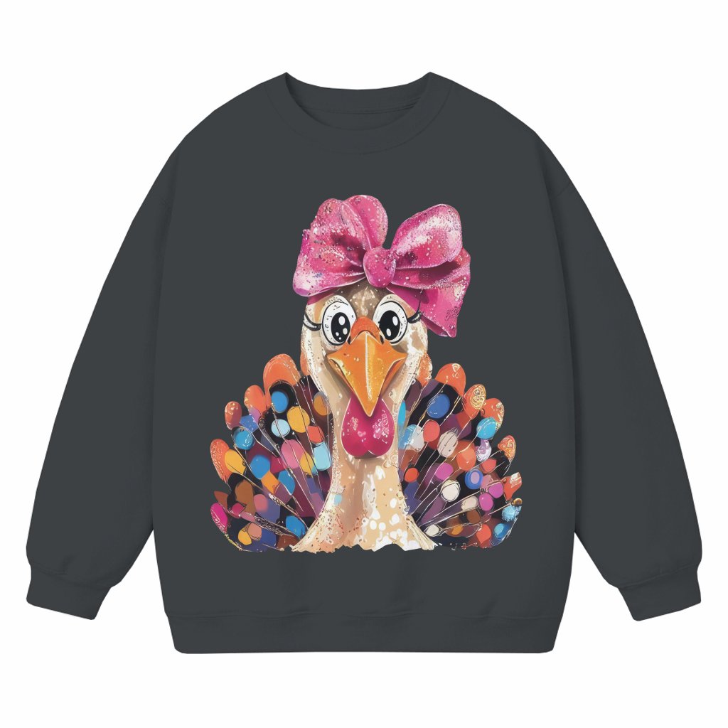 Vintage Turkey Sweatshirt Thanksgiving – Pink Bow Dinner Gift - front view
