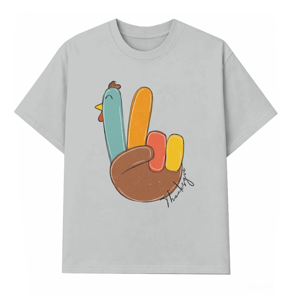 Peace Sign Turkey Hands T-shirt – Thanksgiving Gift Cute Retro - front view