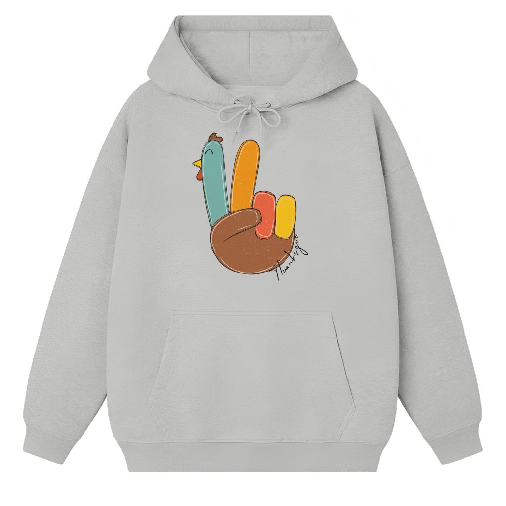 Peace Sign Colorful Hands Hoodie – Thanksgiving Gift Retro Happy - front view