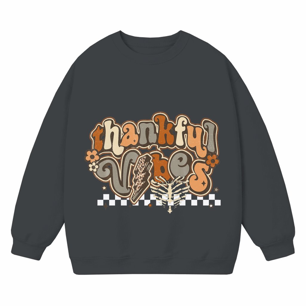 Thankful Vibes Sweatshirt – Thanksgiving Gift Trendy Fall Pumpkin - front view