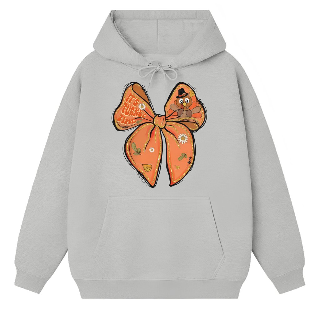 Coquette Turkey Bow Hoodie – Thanksgiving Gift for Her Cute Trendy Glitter - front view