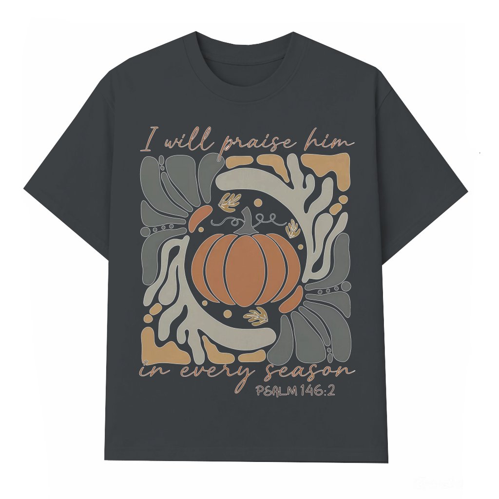 Praise Him T-shirt – Thanksgiving Christian Faith Gift Boho Floral Pumpkin - front view