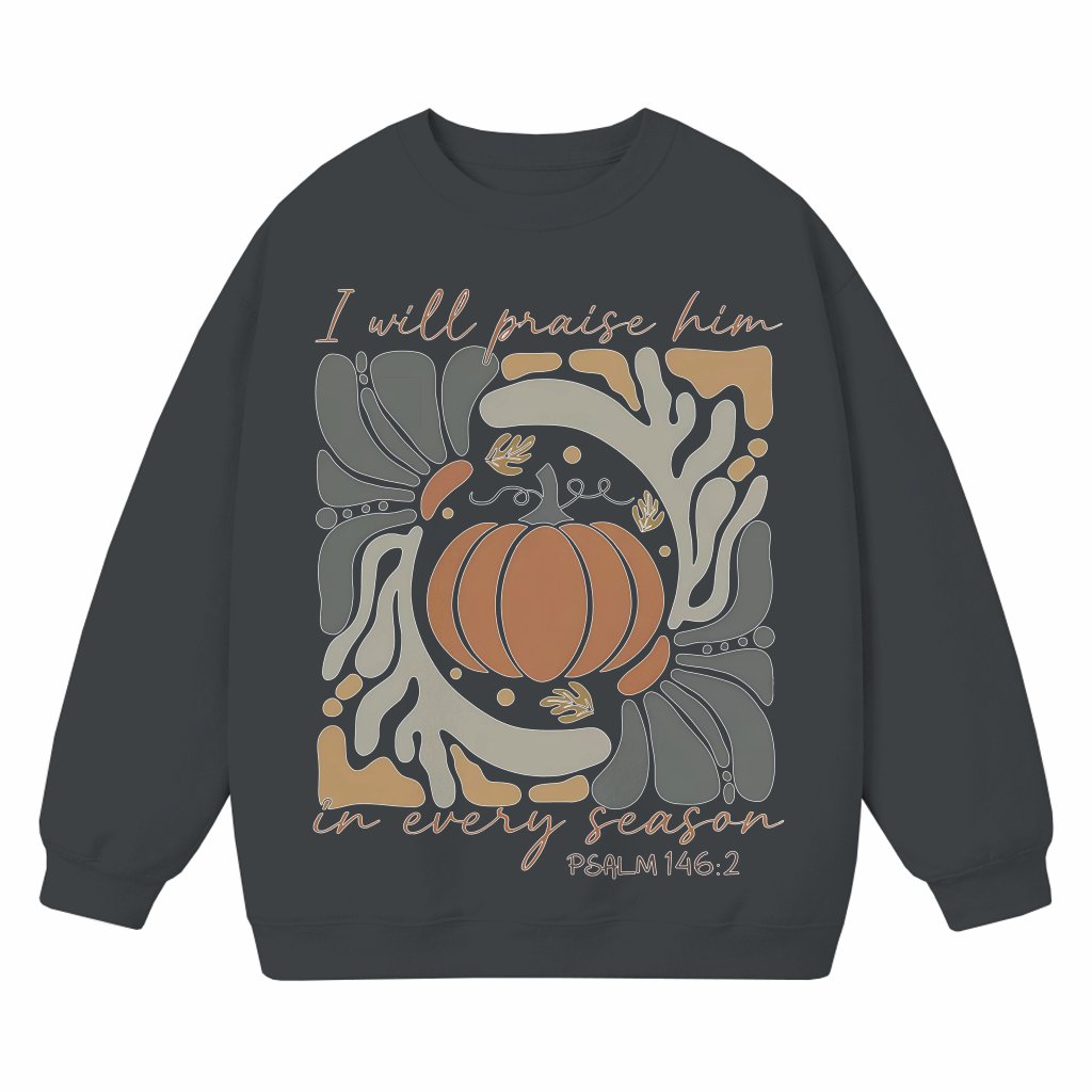 Praise Him Sweatshirt – Christian Thanksgiving Gift for Her Boho Floral Pumpkin - front view