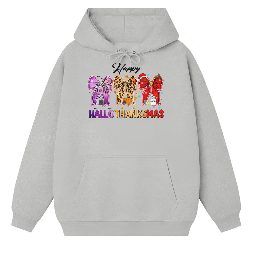 Happy Hallothanksmas Hoodie – Cute Funny Halloween Thanksgiving Christmas Gift for Men Women - front view