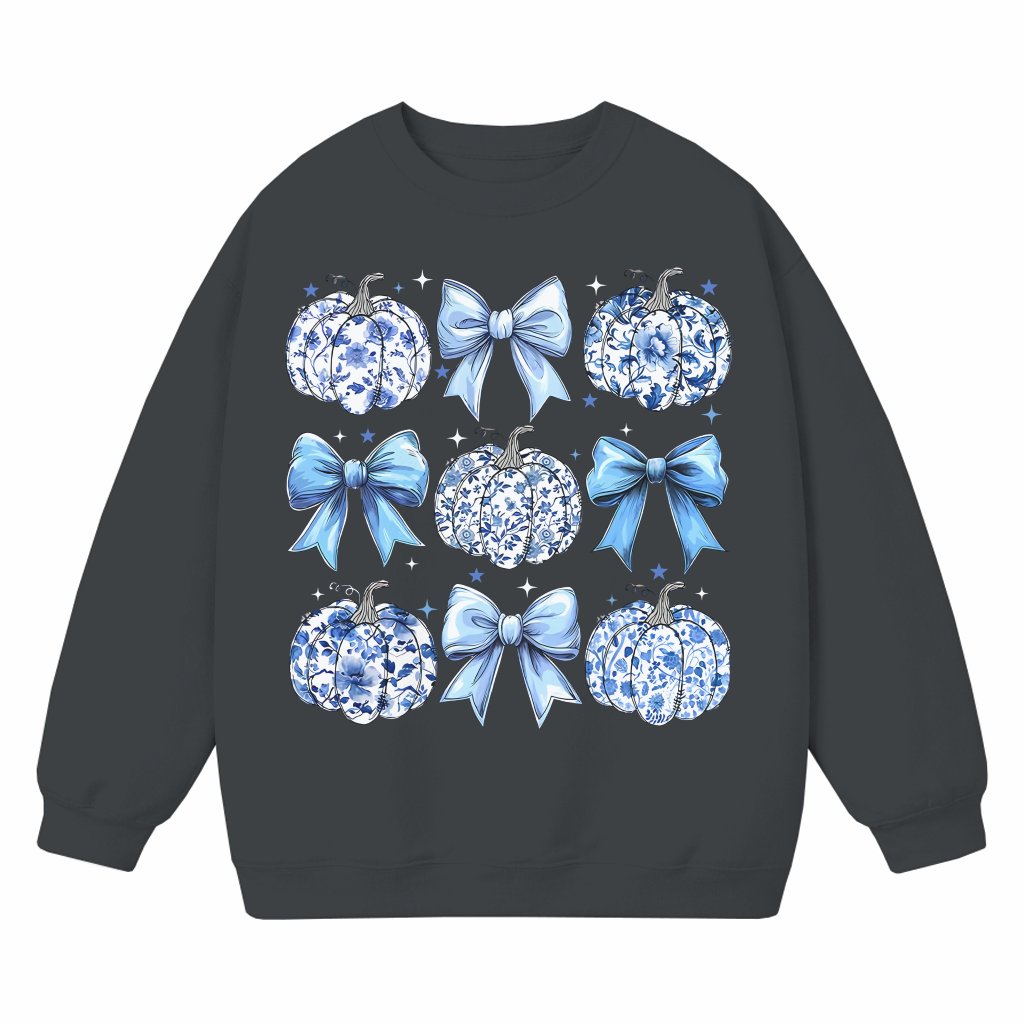 Coquette Blue Floral Pumpkin Sweatshirt – Thanksgiving Gift for Women Trendy - front view
