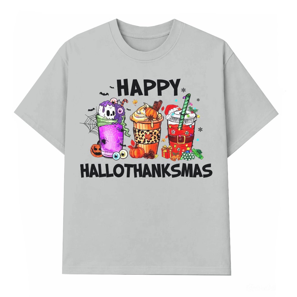 Happy Hallothanksmas T-shirt – Thanksgiving Christmas Holiday Gift Funny - front view