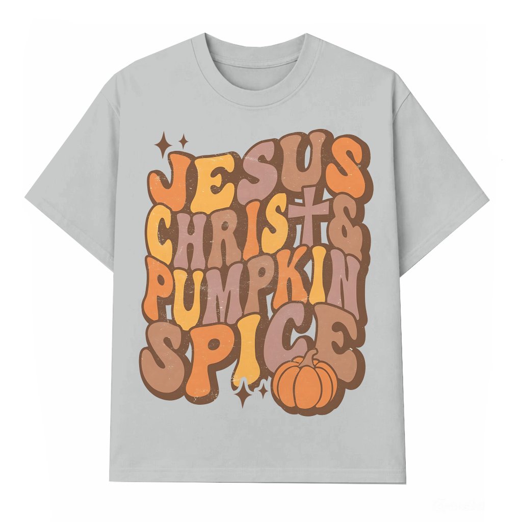 Pumpkin Spice Christian T-shirt – Fall Gift for Women with Bible Verse - front view