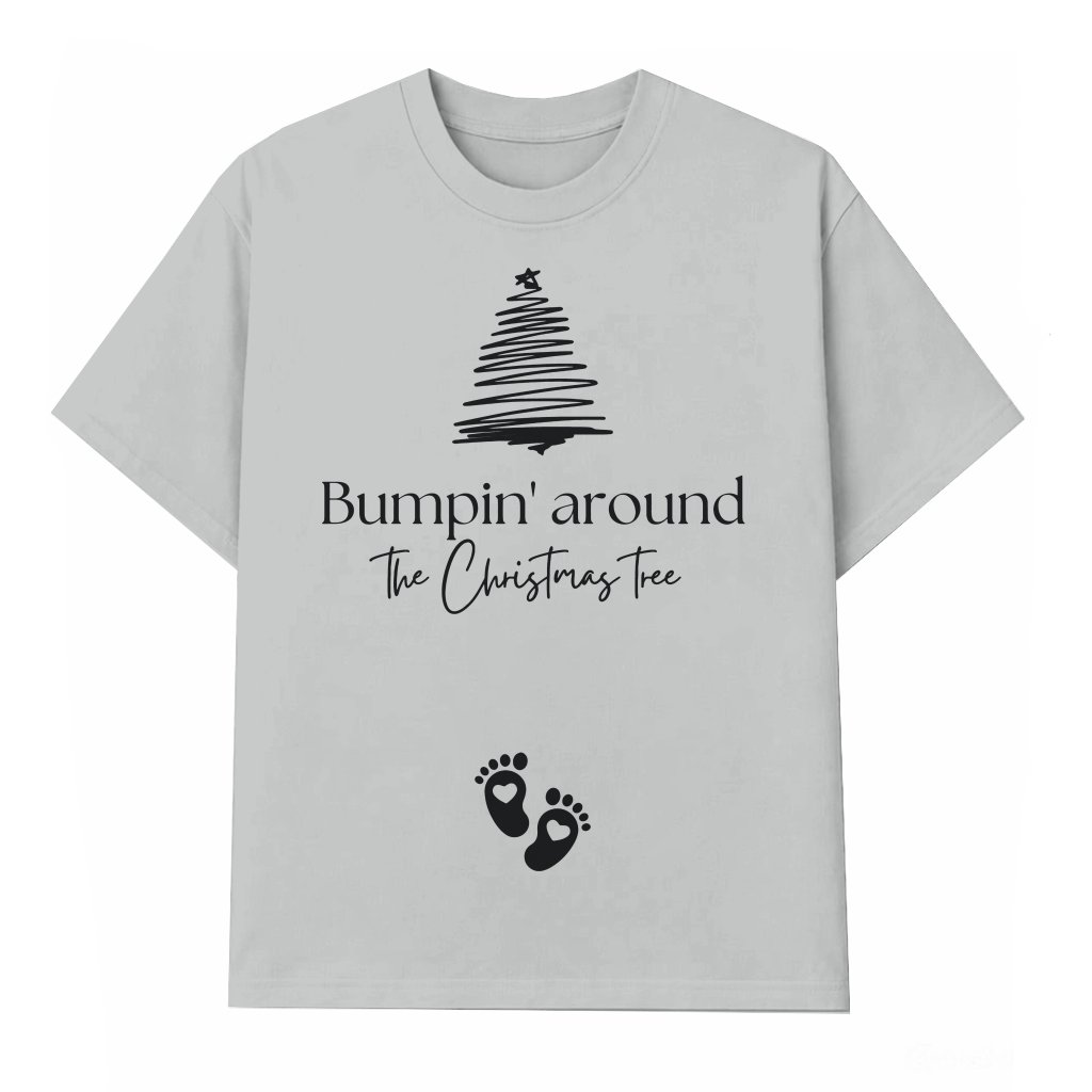 Bumpin Around The Christmas Tree T-shirt – Funny Christmas Pregnancy Announcement Reveal - front view
