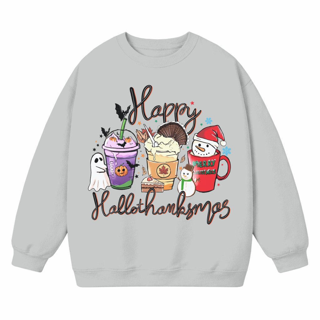 Happy Hallothanksmas Sweatshirt – Funny Spooky Holiday Gift - front view
