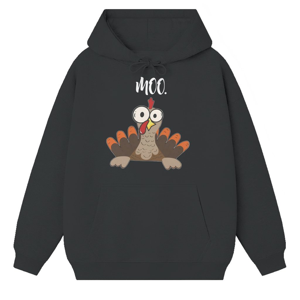Turkey Moo Fake Cow Hoodie – Funny Thanksgiving Gift for Farmer - front view